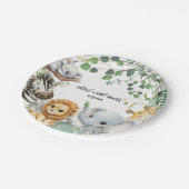 Wild One Cute Safari Jungle Animals Baby Shower Pappteller (Schrägansicht)