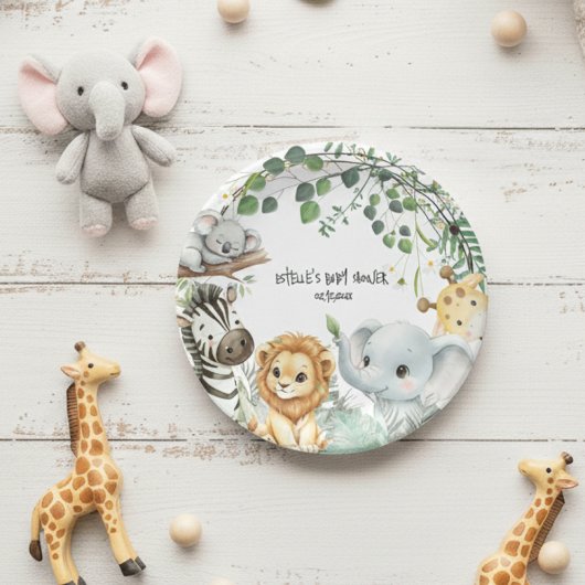 Wild One Cute Safari Jungle Animals Baby Shower Pappteller
