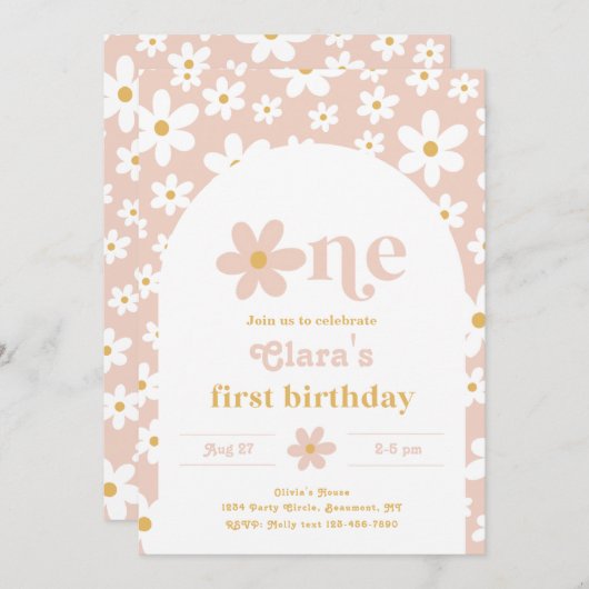 Wild One Daisy Birthday Einladung | Erste (Vorne/Hinten)