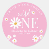 Wild One Daisy Birthday – First Birthday Girl Part Runder Aufkleber (Vorderseite)