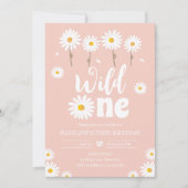 Wild One Daisy Boho Retro Pink Girl Erster Geburts Einladung (Vorderseite)