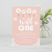 Wild One Daisy Boho Retro Pink Girl Erster Geburts Einladung (Stehend Vorderseite)