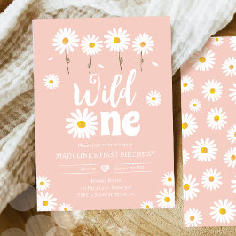 Wild One Daisy Boho Retro Pink Girl Erster Geburts Einladung