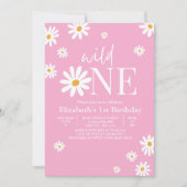 Wild One Daisy First Birthday Girl – Floral 1st Einladung (Vorderseite)