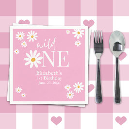 Wild One Daisy First Birthday Party – Boho Floral  Serviette
