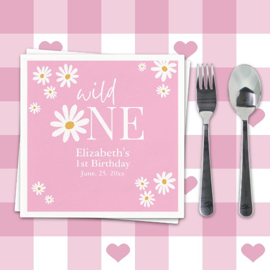 Wild One Daisy First Birthday Party – Boho Floral  Serviette