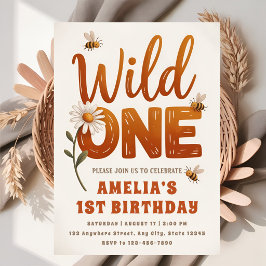 Wild One Daisy Foto zum 1. Geburtstag Mädchen  Einladung