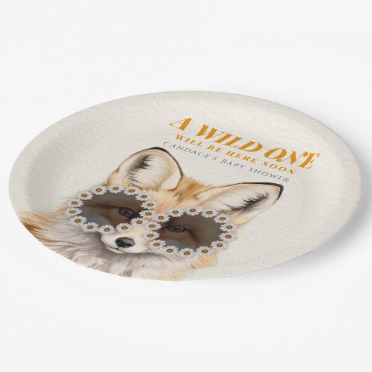 Wild One Daisy Fox Baby Shower Pappteller (Schrägansicht)