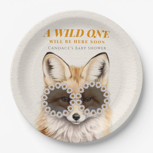 Wild One Daisy Fox Baby Shower Pappteller (Vorderseite)