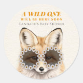 Wild One Daisy Fox Baby Shower Runder Aufkleber (Vorderseite)