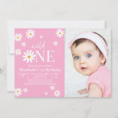 Wild One Daisy Girl First Birthday Photo Einladung (Vorderseite)