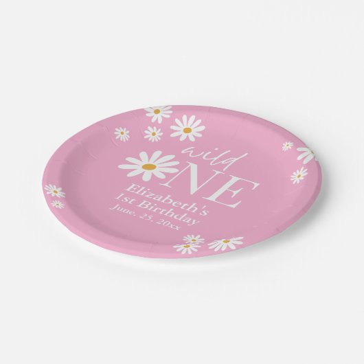 Wild One Daisy – Girl’s First Birthday Boho Party Pappteller (Schrägansicht)