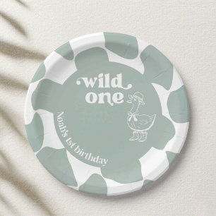 Wild One Dapper Duck 1. Geburtstag Sage Green Karo Pappteller