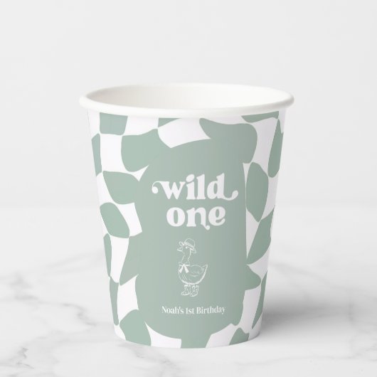 Wild One Dapper Duck 1. Geburtstag Sagegrün Pappbecher (Vorderseite)