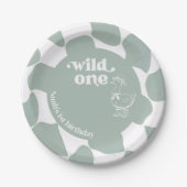 Wild One Dapper Duck 1st Birthday Sage Green Check Pappteller (Vorderseite)