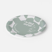 Wild One Dapper Duck 1st Birthday Sage Green Check Pappteller (Schrägansicht)