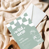 Wild One Dapper Duck 1st Birthday- sage green Einladung
