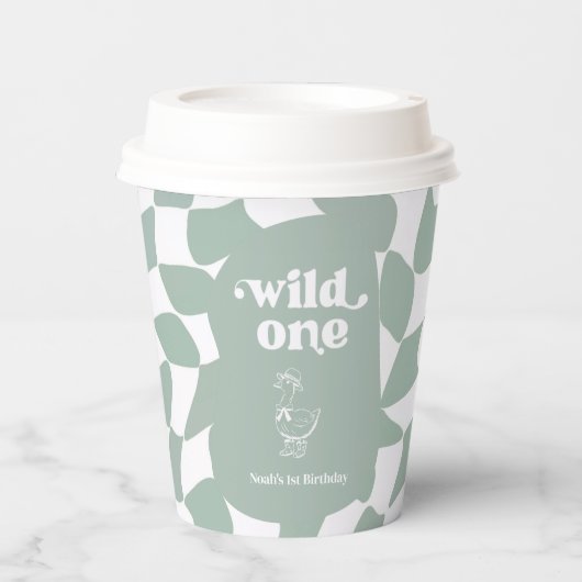 Wild One Dapper Duck 1st Birthday Sage Green Pappbecher (Vorderseite)