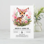 Wild One Deer Adventure Girl Birthday Einladung (Stehend Vorderseite)