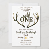 Wild One Deer Antlers Rustikales 1. Geburtstag Par Einladung (Vorderseite)