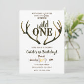 Wild One Deer Antlers Rustikales 1. Geburtstag Par Einladung (Stehend Vorderseite)