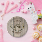 Wild One Deer Antlers Rustikales Holz 1. Geburtsta Pappteller (Party)