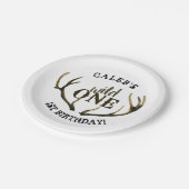 Wild One Deer Antlers Simple White 1. Geburtstag Pappteller (Schrägansicht)