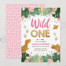 Wild One Dino Party Girl Pink Dinosaur Geburtstag