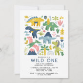 Wild One Dino Party Niedlich Moderne Dinosaurier E Einladung (Vorderseite)