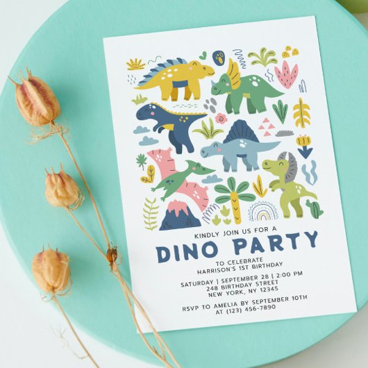 Wild One Dino Party Niedlich Moderne Dinosaurier E Einladung
