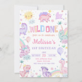 Wild One Dinosaur 1. Geburtstag Party Einladung (Vorderseite)