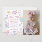 Wild One Dinosaur 1. Geburtstag Party Foto Einladung (Vorderseite)