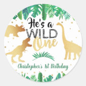 Wild One Dinosaur Boys 1. Geburtstag Runder Aufkleber (Vorderseite)