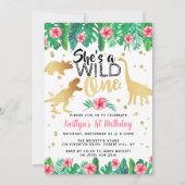 Wild One Dinosaur Girls 1. Geburtstag Einladung (Vorderseite)