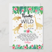 Wild One Dinosaur Girls zum ersten Geburtstag Dankeskarte (Vorderseite)