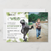 Wild One Dinosaur Jurassic Foto Raptor Birthday Einladung (Vorderseite)