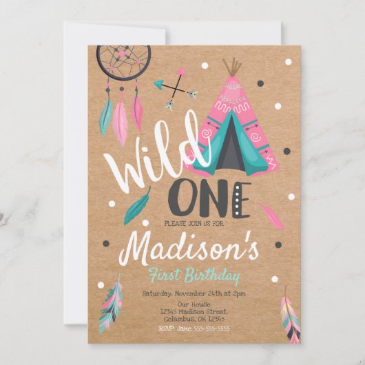 Wild One Dreamcatcher Teepee zum Geburtstag Einlad Einladung (Vorderseite)