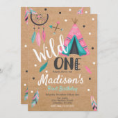 Wild One Dreamcatcher Teepee zum Geburtstag Einlad Einladung (Vorne/Hinten)