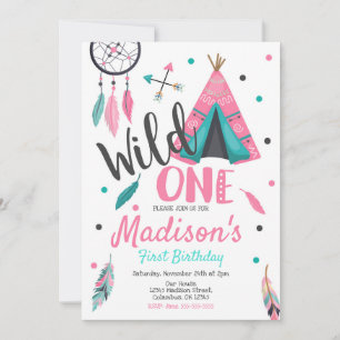 Wild One Dreamcatcher Teepee zum Geburtstag Einlad Einladung