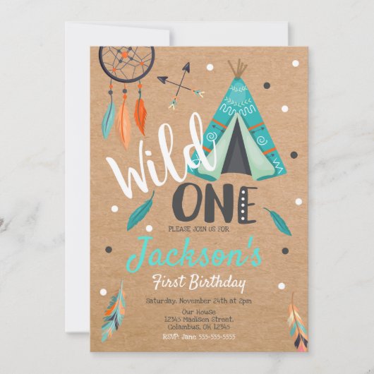 Wild One Dreamcatcher Teepee zum Geburtstag Einlad Einladung (Vorderseite)
