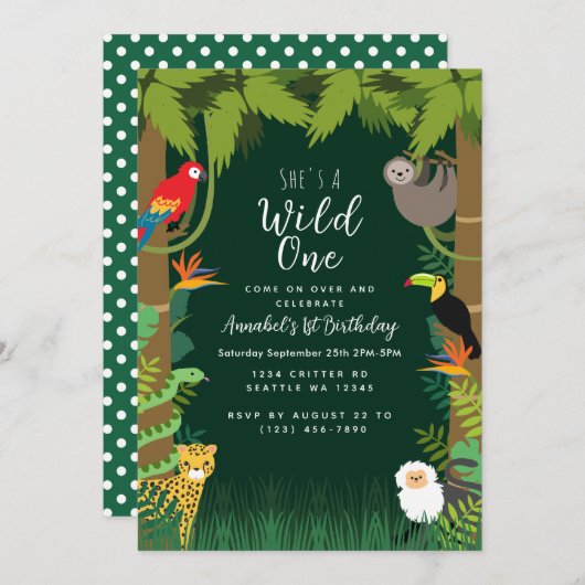 Wild One Dschungel Kindergeburtstag Einladung (Vorne/Hinten)
