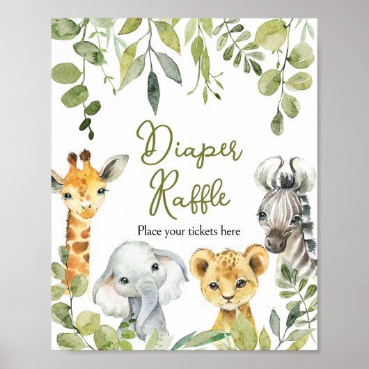 Wild One Dschungel Safari Diaper Raffle Poster (Vorne)