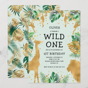 Wild One Dschungelsafari Grün Gold 1. Geburtstag Einladung