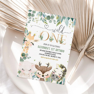 Wild One Dschungeltiere Gold 1. Geburtstagseinladu Einladung
