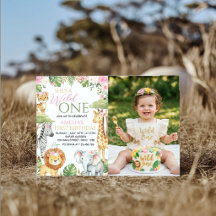 Wild One Dschungeltiere Rosa Florale Geburtstagsfo