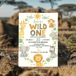 Wild One Dschungeltiere Safari 1. Geburtstag Einladung