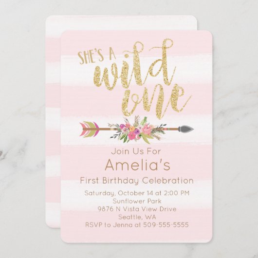 Wild One - Einladung zum ersten Geburtstag (Vorne/Hinten)