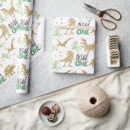 Wild one Elegant golden Dinosaur Geschenkpapier