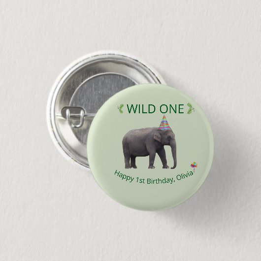 Wild One Elephant Birthday Accent Button (Vorne & Hinten)