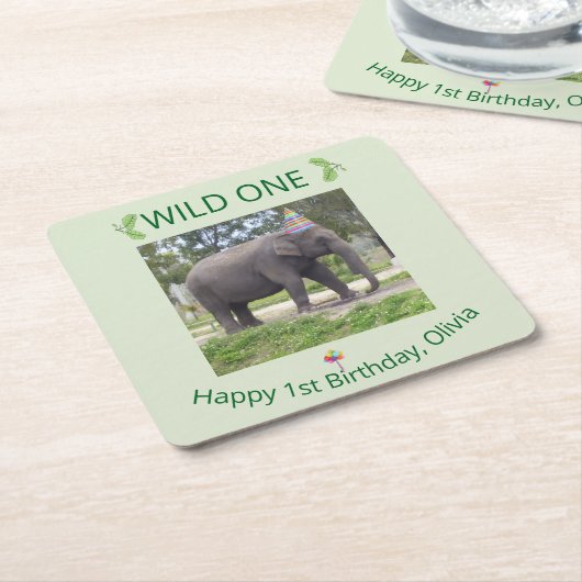 Wild One Elephant Birthday Accent Design Rechteckiger Pappuntersetzer (angewinkelt)
